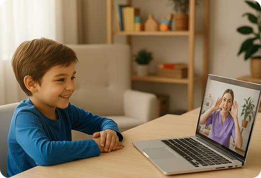 Happy child with Speech therapist in Noida - Therapy session